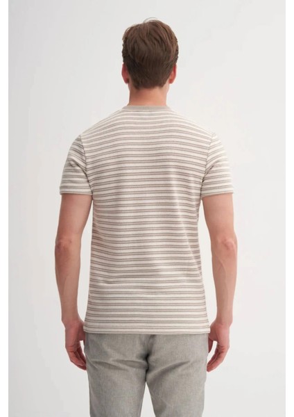Bisiklet Yaka Slim Fit Jakarlı Çizgi Desenli Tişört