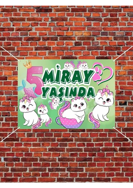 Kişiye Özel Kedi Temalı Doğum Günü Branda Afişi Arkaplan Süslemesi