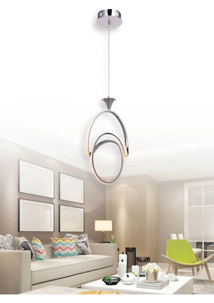 Badem Modern Sarkıt LED Avize 3 Renk Tekli Krom Kaplamalı
