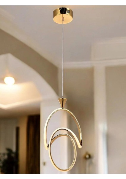 Badem Modern Sarkıt LED Avize 3 Renk Tekli Gold Kaplamalı