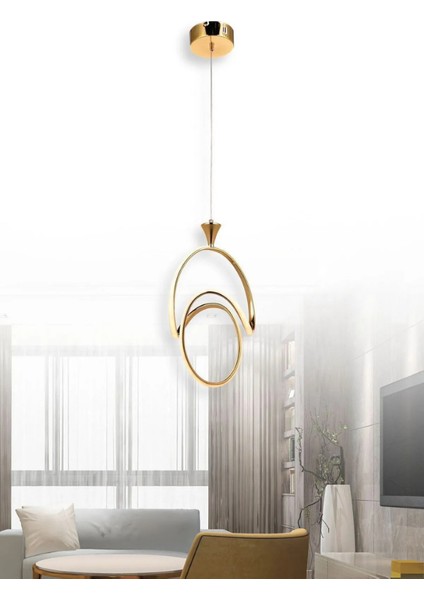 Badem Modern Sarkıt LED Avize 3 Renk Tekli Gold Kaplamalı