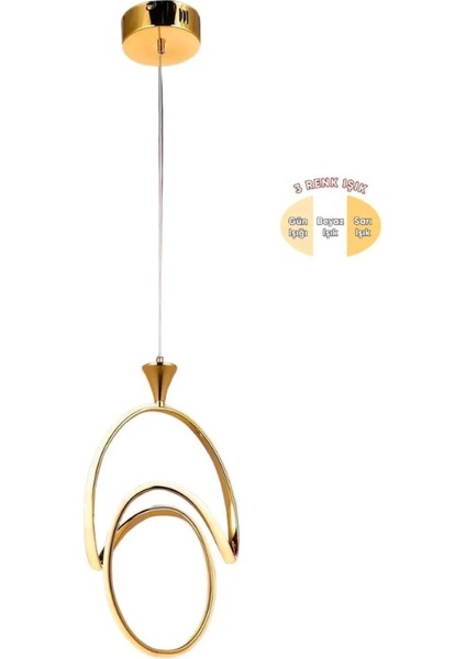 Badem Modern Sarkıt LED Avize 3 Renk Tekli Gold Kaplamalı