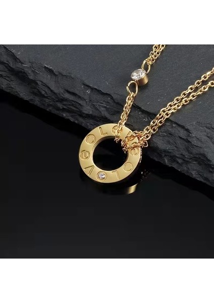 Love Kolye Kadın 18K Pembe Altın Büyük Yıldızlı Gökyüzü Köprücük Kemiği Zinciri Modası (Yurt Dışından)