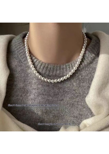 Manyetik Çekici Yuvarlak Inci Kolye Boyun Zıncırı Temperament Tasarımı Yüksek Dereceli Hissi Zıncır (Yurt Dışından)