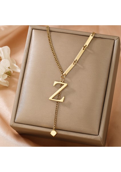 Solmayan Titanyum Çelik Monogram Kolye Küçük Kare Püskül Kolye Ucu Altın Köprücük Kemiği Zinciri (Yurt Dışından)