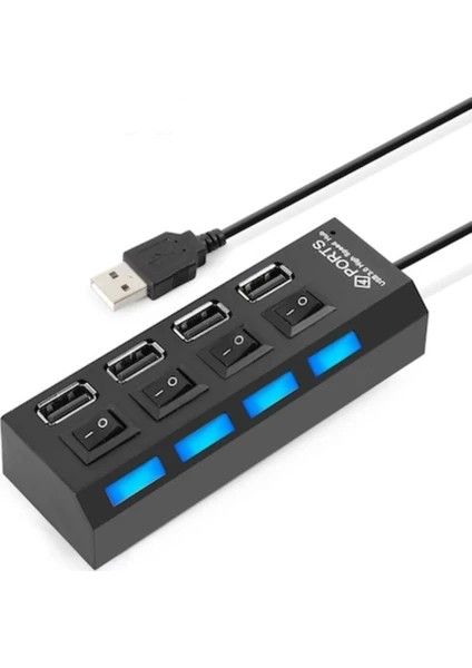 4 Port USB 2.0 Çoklayıcı Çoğaltıcı Hub Anahtarlı Işıklı On Off
