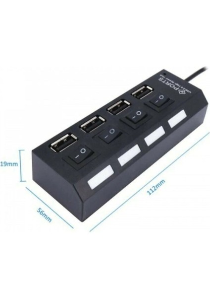 4 Port USB 2.0 Çoklayıcı Çoğaltıcı Hub Anahtarlı Işıklı On Off
