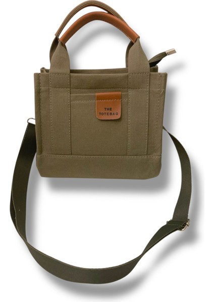 El ve Omuz Çantası Kanvas Tote Bag Haki