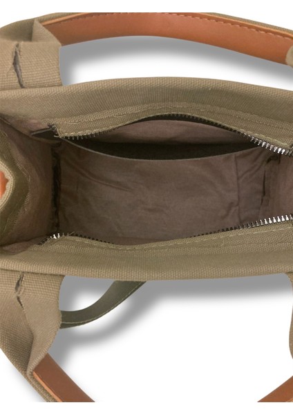 El ve Omuz Çantası Kanvas Tote Bag Haki