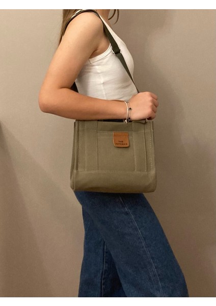 El ve Omuz Çantası Kanvas Tote Bag Haki