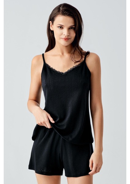 Ajurlu Askılı Esnek Pamuklu Şort Pijama Takım 17208 fiyatları