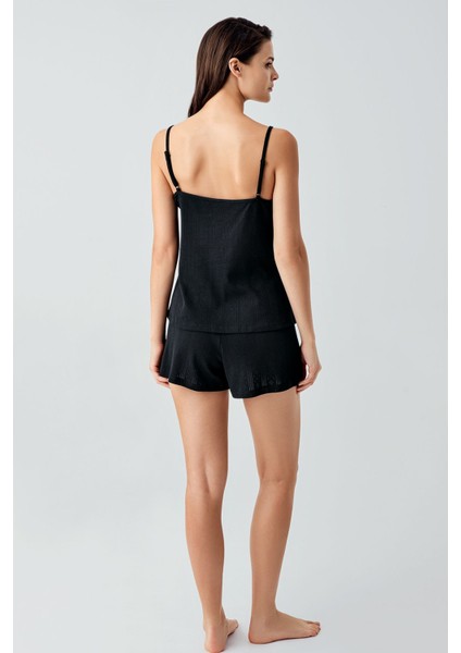 Ajurlu Askılı Esnek Pamuklu Şort Pijama Takım 17208 modelleri