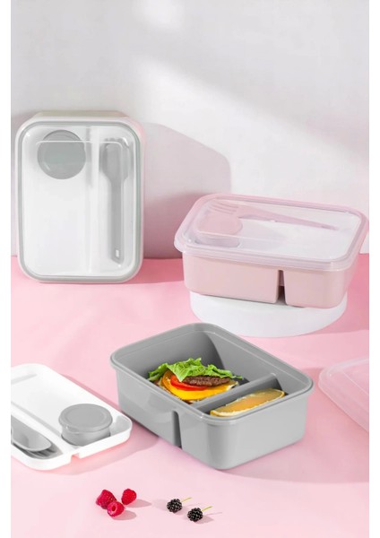 Kendinden Kaşık Çatallı Sosluklu Bölmeli Beslenme Kabı - Taşınabilir Lunch Box Color fiyatları