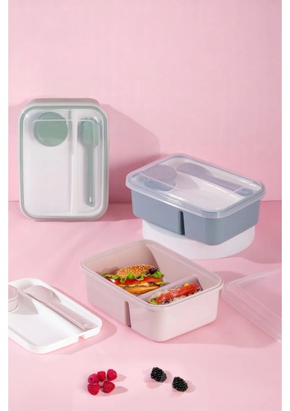 Kendinden Kaşık Çatallı Sosluklu Bölmeli Beslenme Kabı - Taşınabilir Lunch Box Color modelleri