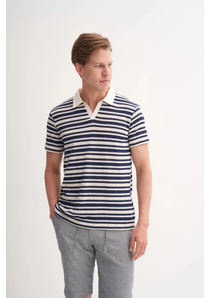 Cazador Polo Yaka Regular Fit Örme Çizgili Tişört 4033