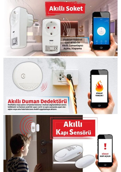 Wifi Akıllı Ev Otomasyon Seti -Kamera + Priz + Alarm + Dedektör + Uygulama Kontrollü Güvenlik Sistemi