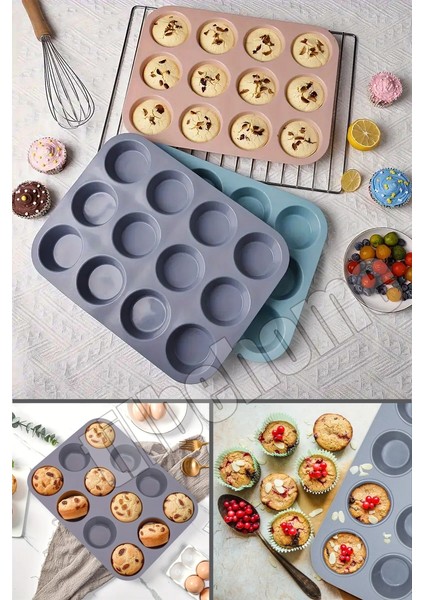 12'li Silikon Muffin Kalıbı Kurabiye Tatlı Cupcake Kek Kalıbı Yapışmaz Gıdaya Uygun Pişirme Kapsülü fiyatları