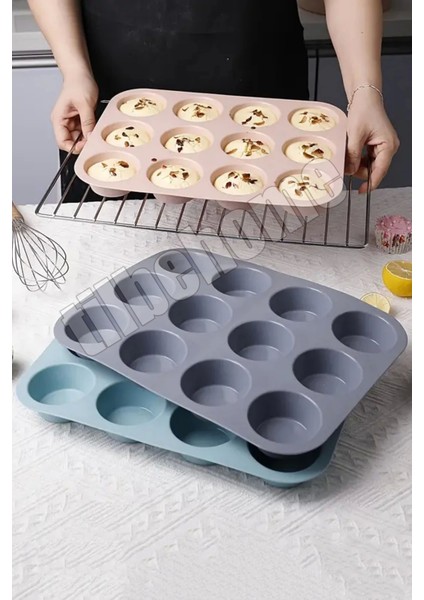 12'li Silikon Muffin Kalıbı Kurabiye Tatlı Kalıbı Yapışmaz Gıdaya Uygun Pişirme Cupcake Kek Kapsülü fırsatları