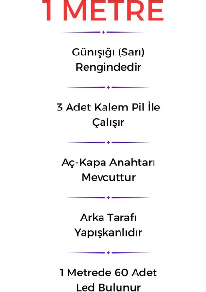 Kalem Pil Ile Çalışan Günışığı Renk 1 Metre Yapışkanlı Şerit LED fiyatları