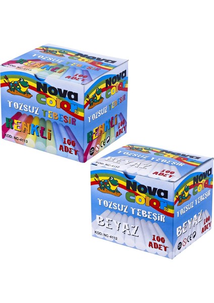 Tozsuz Beyaz ve Renkli Tebeşir 200 Lü Set