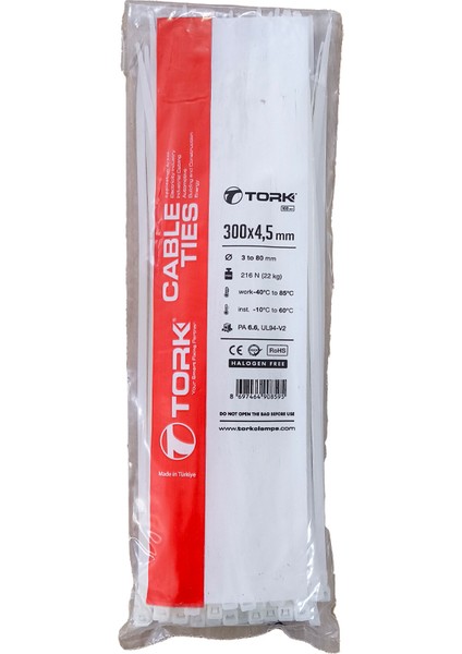 Plastik Cırt Kelepçe Kablo Bağı 4,5×300 Beyaz 100 Adet