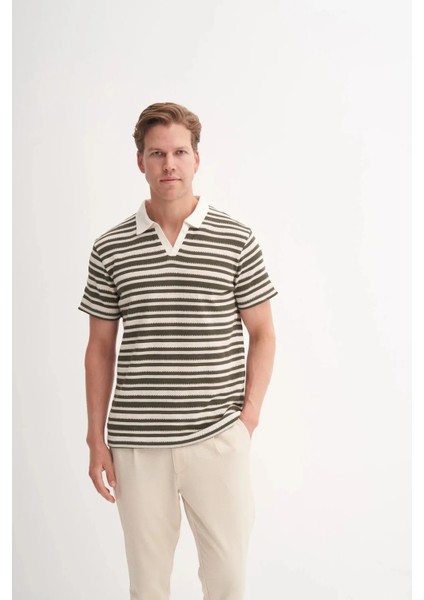 Cazador Polo Yaka Regular Fit Örme Çizgili Tişört 4033