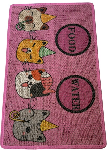 Mama Kabı Altı Kedi Desenli Pembe Kaydırmaz Paspas 43X70 cm