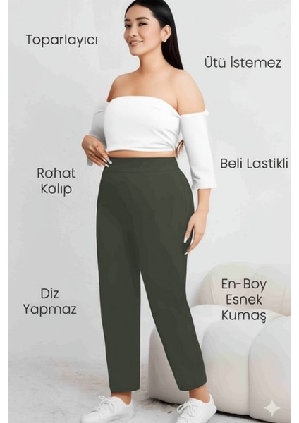 Yüksek Kalite Siyah Büyük Beden Bayan Yüksek Bel Çelik Örme En-Boy Likralı Dar Paça Pantolon