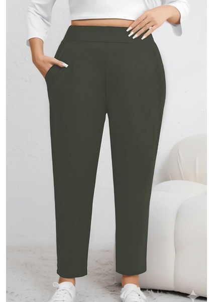 Yüksek Kalite Siyah Büyük Beden Bayan Yüksek Bel Çelik Örme En-Boy Likralı Dar Paça Pantolon fırsatları