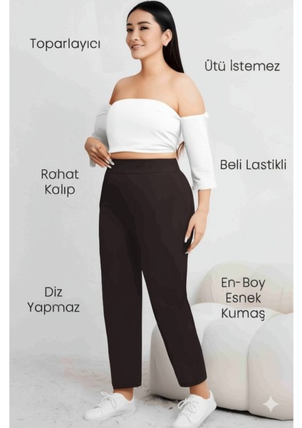 Yüksek Kalite Siyah Büyük Beden Bayan Yüksek Bel Çelik Örme En-Boy Likralı Dar Paça Pantolon