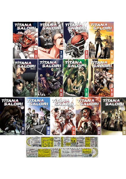 Titana Saldırı 13 Cilt Manga Seti + Mat. Öğreten Cetvel