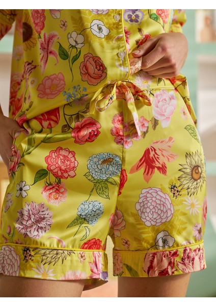 Saten Kısa Kollu Gecelik Rose Desen Alt Üst Takım fırsatları