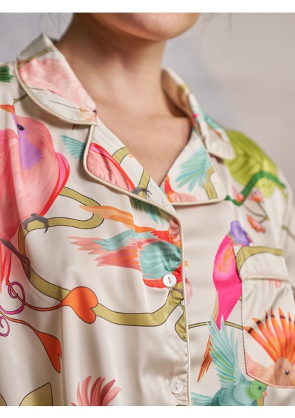 Saten Kısa Kollu Gecelik Jungle Desen Alt Üst Takım fiyatları