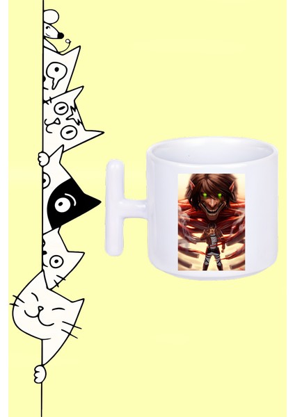 Eren Yeager Karakter Anime Attack On Titan Tasarım Baskılı Beyaz T Sap Kupa Bardak