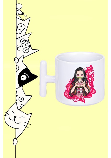 Demon Slayer Anime Karakter Nezuko Kamado Tasarım Baskılı Beyaz T Sap Kupa Bardak