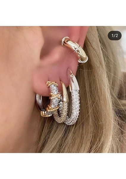 Gold Renkli, Taşlı, Marka Model Küpe