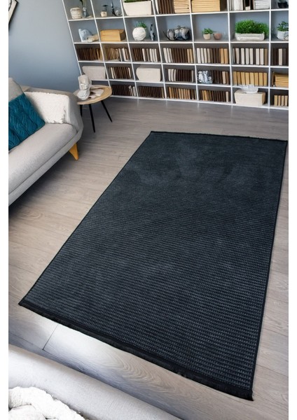 Modern Şönil Kilim Halı Yıkanabilir Kaymaz Tabanlı Yumuşak İnce Yapısı ile Her Alana Uyumlu Antrasit fiyatları