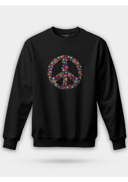 Çiçekli Peace Özgürlük Baskılı Unisex Regular Sweatshirt