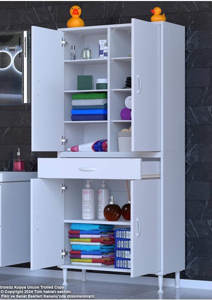 75 x 173 x 32,5 Cm’lik 1 Çekmece 4 Kapak 7 Raf 10 Göz Bölme Organizatör Düzenleyici Mutfak Dolabı