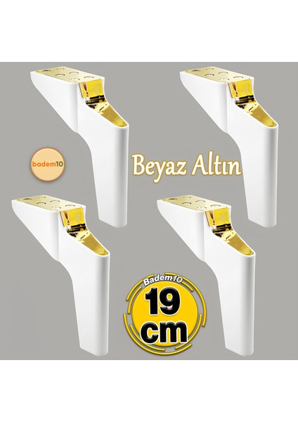 Logan 19 cm 4'lü 4 Adet Beyaz Gold Altın Lüks Mobilya Kanepe Tv Ünitesi Konsol Koltuk Ayağı Ayakları