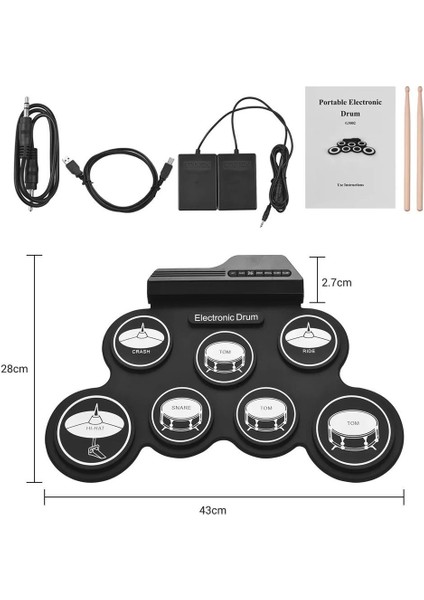 Magicvoice G3002 Elektronik Bateri Roll Up Davul Matı Kiti 7 Ped Elektro Baterisi Davul Seti Müzik Aleti