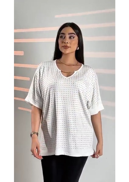 Zincir Detaylı Taşlı Viskon Bluz