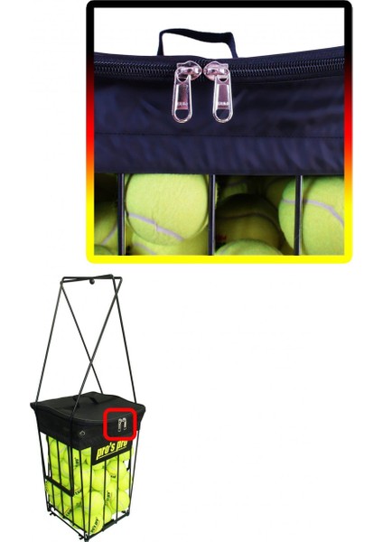 Pros Pro Fermuarlı Brandalı Tenis Topu Toplama Sepeti 72 Top Kapasiteli P1888