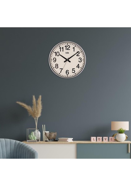 Simplex Gümüş Dekoratif Sessiz Akar Duvar Saati