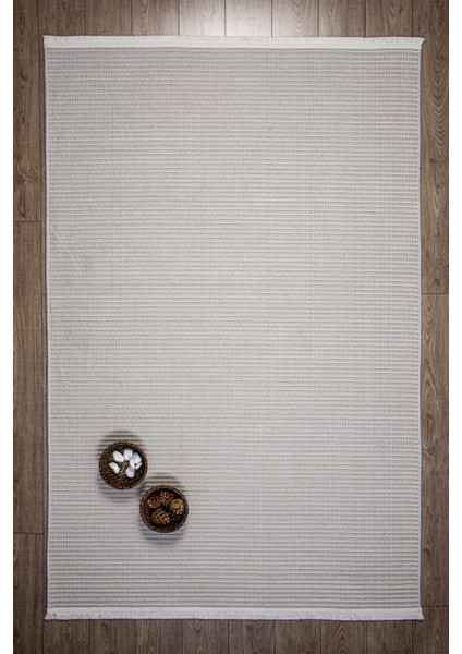 Modern Şönil Kilim Halı Yıkanabilir Kaymaz Tabanlı Yumuşak İnce Yapısı ile Her Alana Uyumlu Beyaz