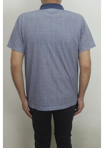 Fistan Store Erkek Indigo Desenli Klasik Kesim Rahat Kalıp Tek Cepli Polo Yaka Tişört modelleri