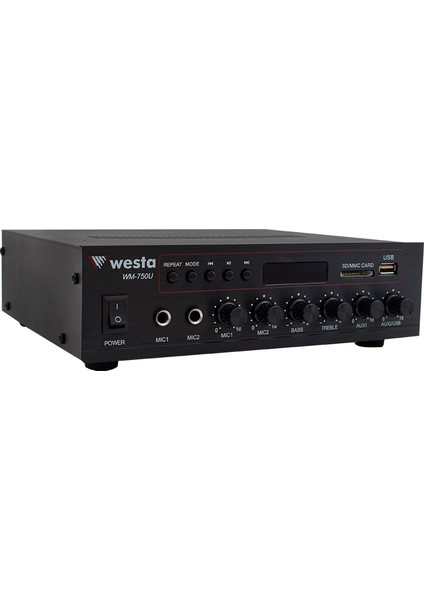 Westa WM-750U 80W Mini 100V/70V/4-16 Ohm Usb/sd/bluetooth/ Uk-2 Mik.giriş Trafolu Anfi (4172)