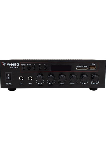 Westa WM-750U 80W Mini 100V/70V/4-16 Ohm Usb/sd/bluetooth/ Uk-2 Mik.giriş Trafolu Anfi (4172)