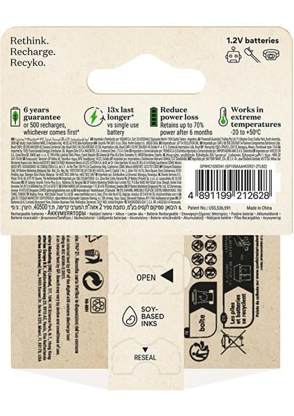 Recyko 1000 Aaa Ince Kalem Ni-Mh Şarjlı Pil 1.2 Volt 2li Kart