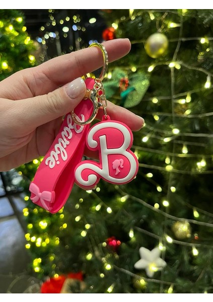 Pembe B Harfli Kabartmalı Çanta Süsü ve Anahtarlık
